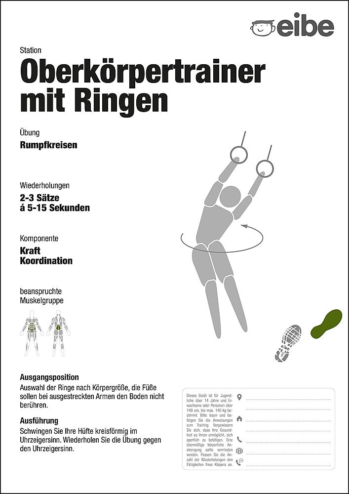 Trimm-dich-Pfad Trainingsschild Oberkörpertrainer mit Ringen